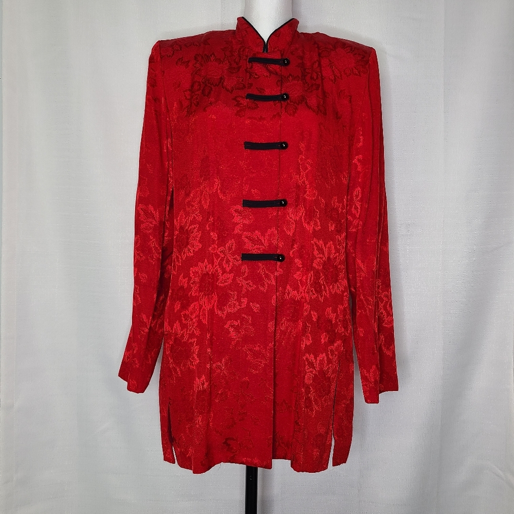 Vintage R&M RICHARDS BY KAREN KWONG Red Jacket Blazer‎ Size 12 Jacquard